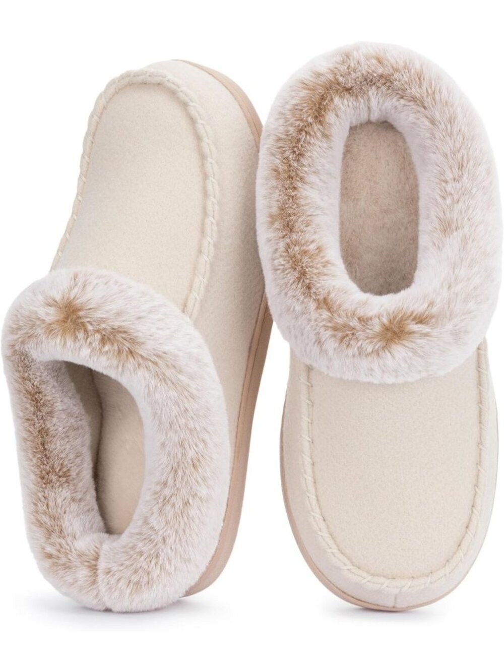 Women's Moc Beige Faux Suede Memory Foam Fur Lined Non-Slip House Slippers